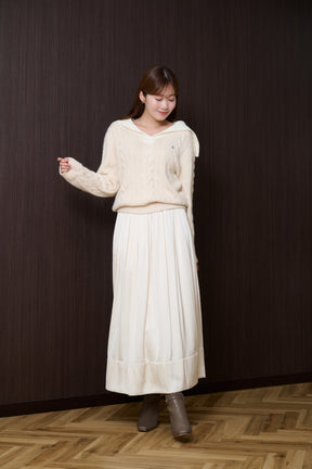 Sailor-Collar Cable Knit Pullover