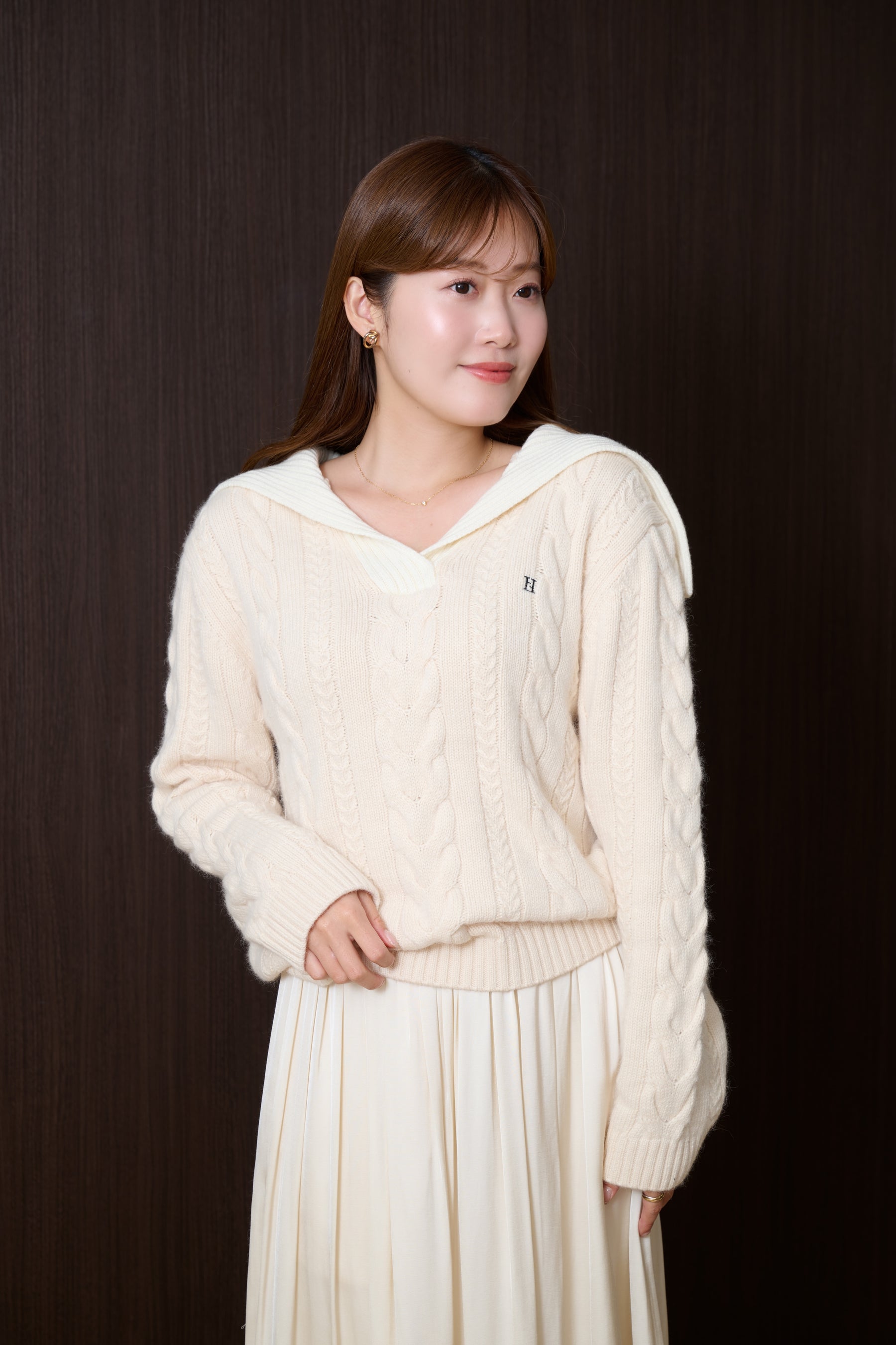 Sailor-Collar Cable Knit Pullover