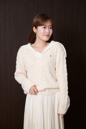 Sailor-Collar Cable Knit Pullover
