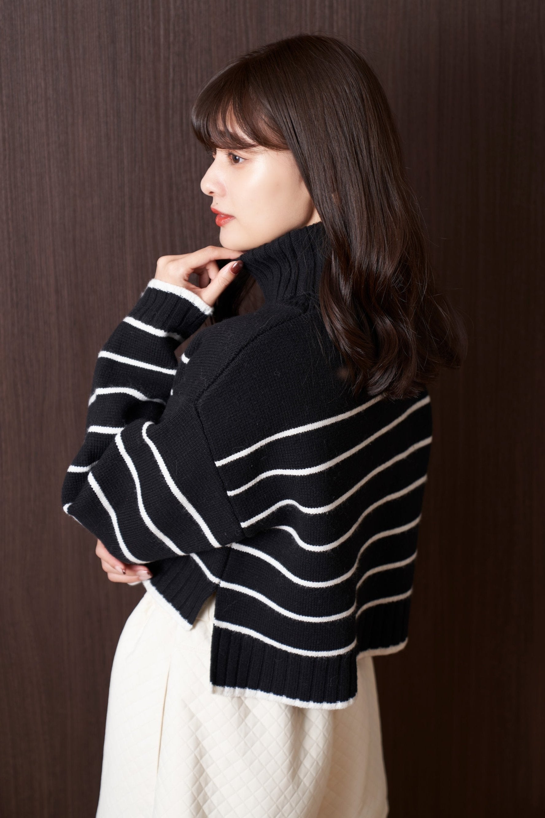 【新色】Striped Turtleneck Knit Pullover