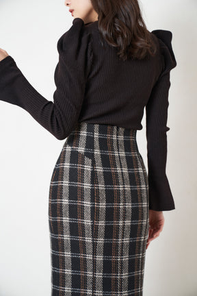 Over Check Long Skirt