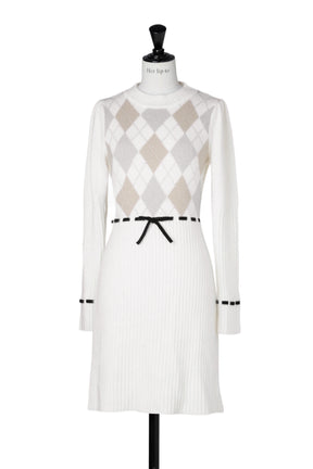 【1月上旬發送】【新色】Moor Argyle Ribbon Knit Dress