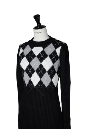 Moor Argyle Ribbon Knit Dress