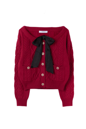 Aerienne Cable-Knit Ribbon Cardigan