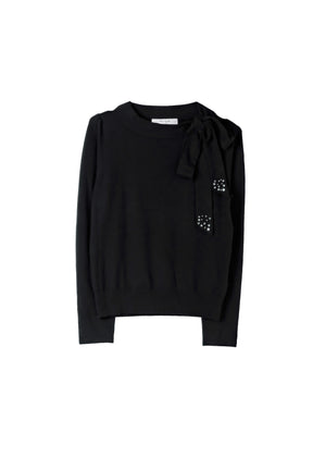 Bijou Ribbon-Tie Knit Top