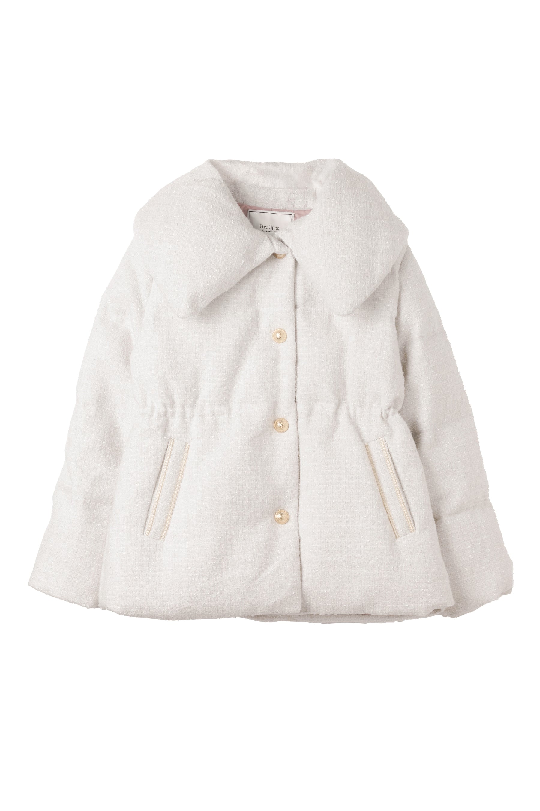 Gold-Button Tweed Down Jacket