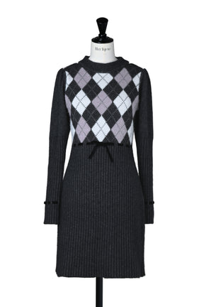 Moor Argyle Ribbon Knit Dress