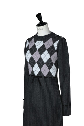 Moor Argyle Ribbon Knit Dress