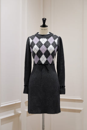 Moor Argyle Ribbon Knit Dress