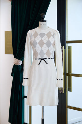 【1月上旬發送】【新色】Moor Argyle Ribbon Knit Dress
