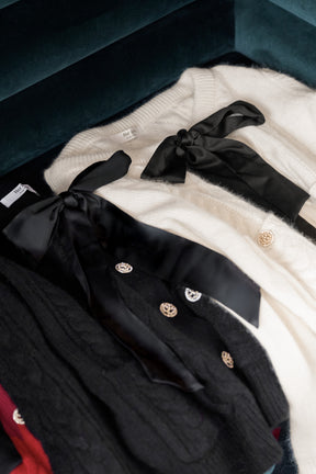 Aerienne Cable-Knit Ribbon Cardigan