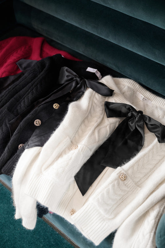 Aerienne Cable-Knit Ribbon Cardigan