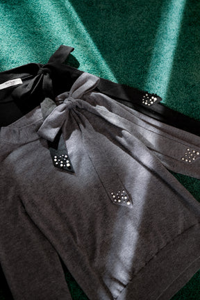 Bijou Ribbon-Tie Knit Top