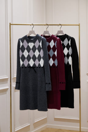 Moor Argyle Ribbon Knit Dress
