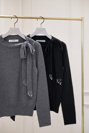 Bijou Ribbon-Tie Knit Top