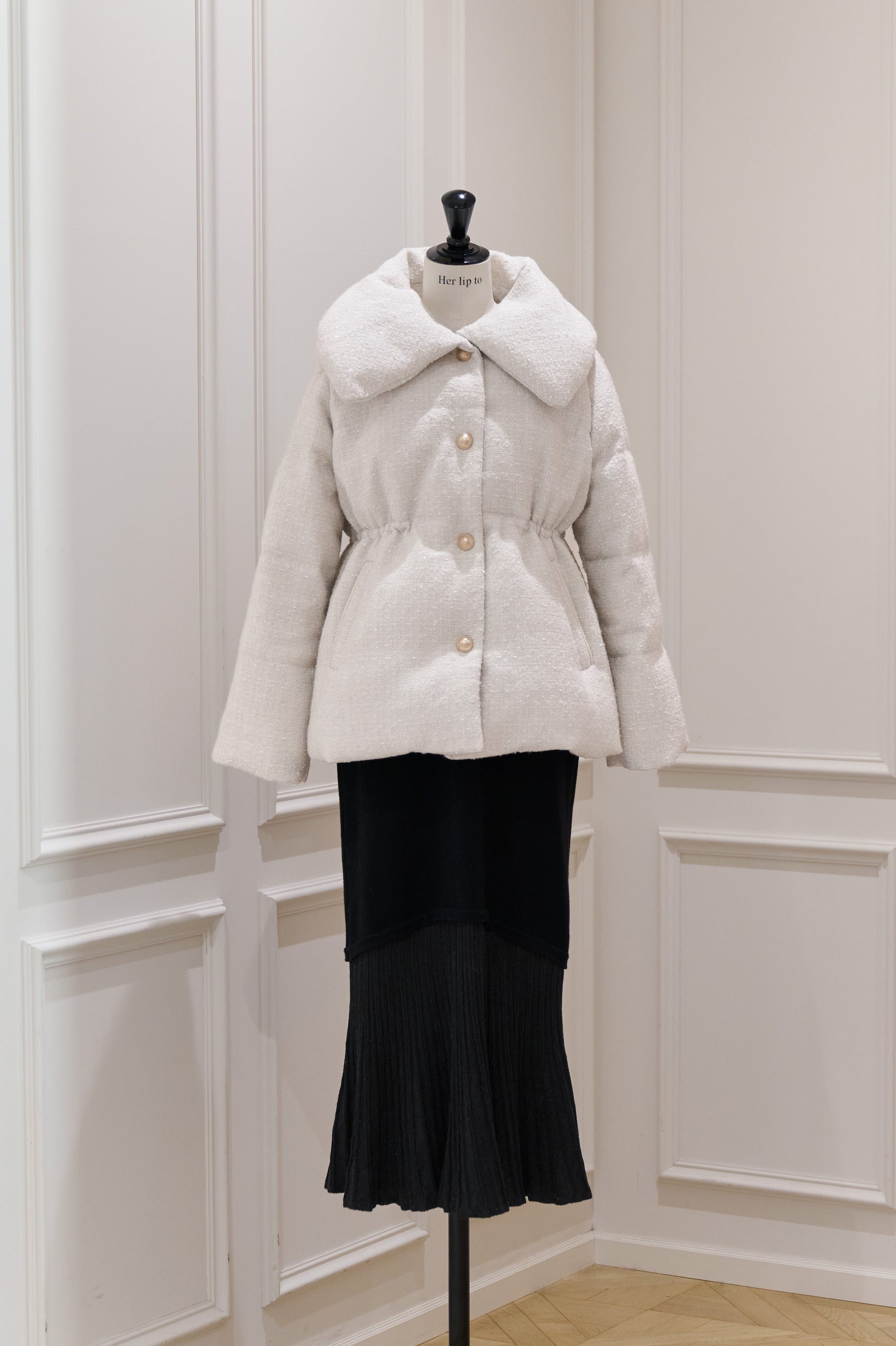 Gold-Button Tweed Down Jacket