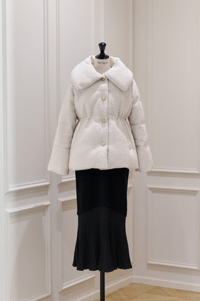 Gold-Button Tweed Down Jacket