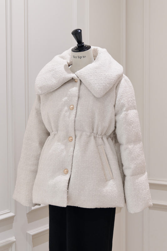 Gold-Button Tweed Down Jacket