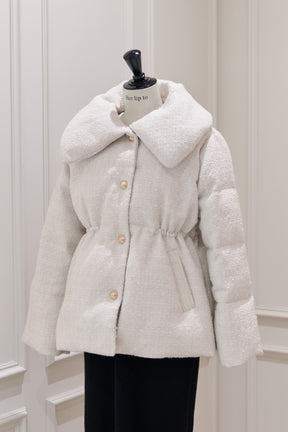 Gold-Button Tweed Down Jacket