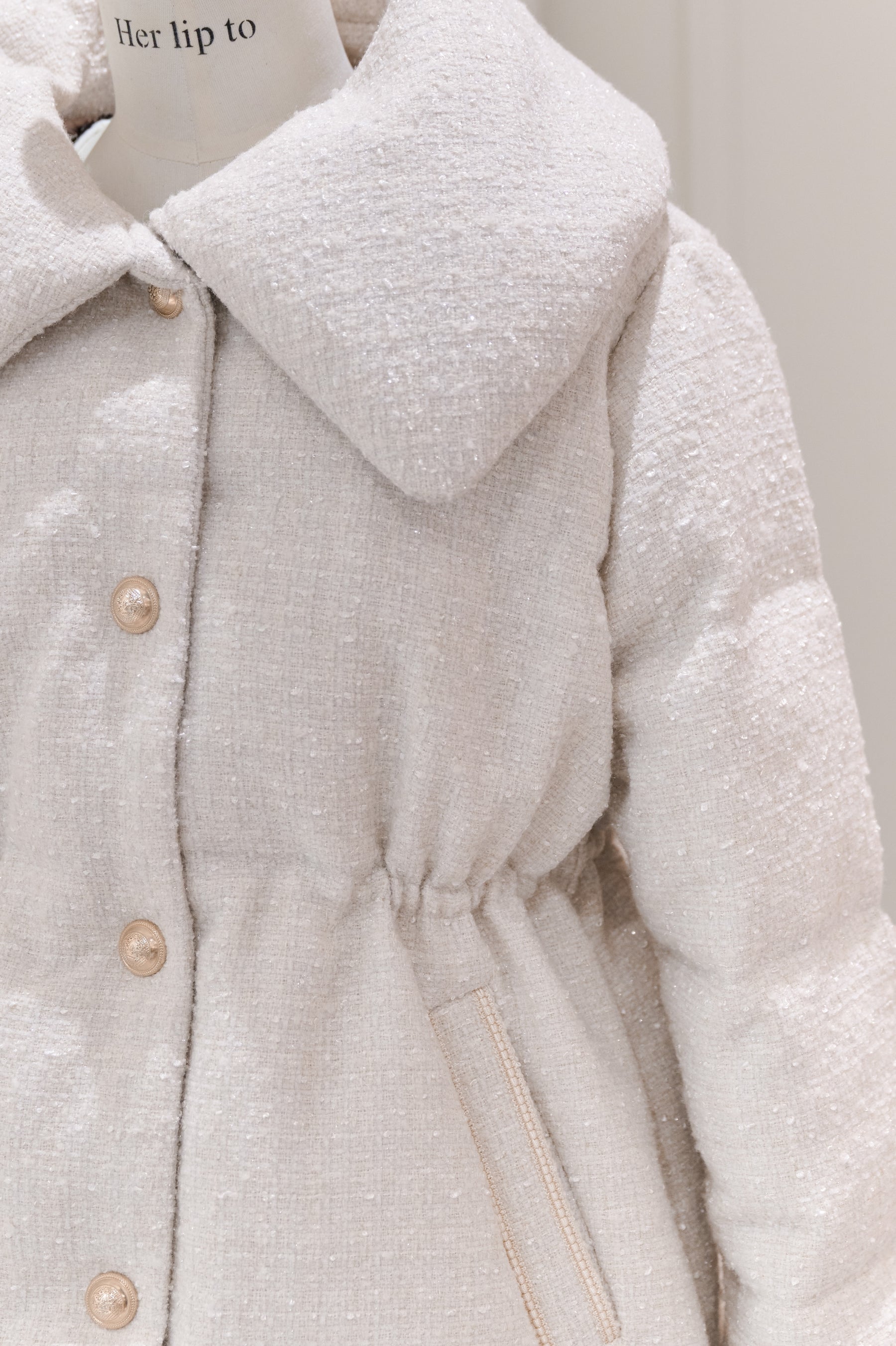 Gold-Button Tweed Down Jacket