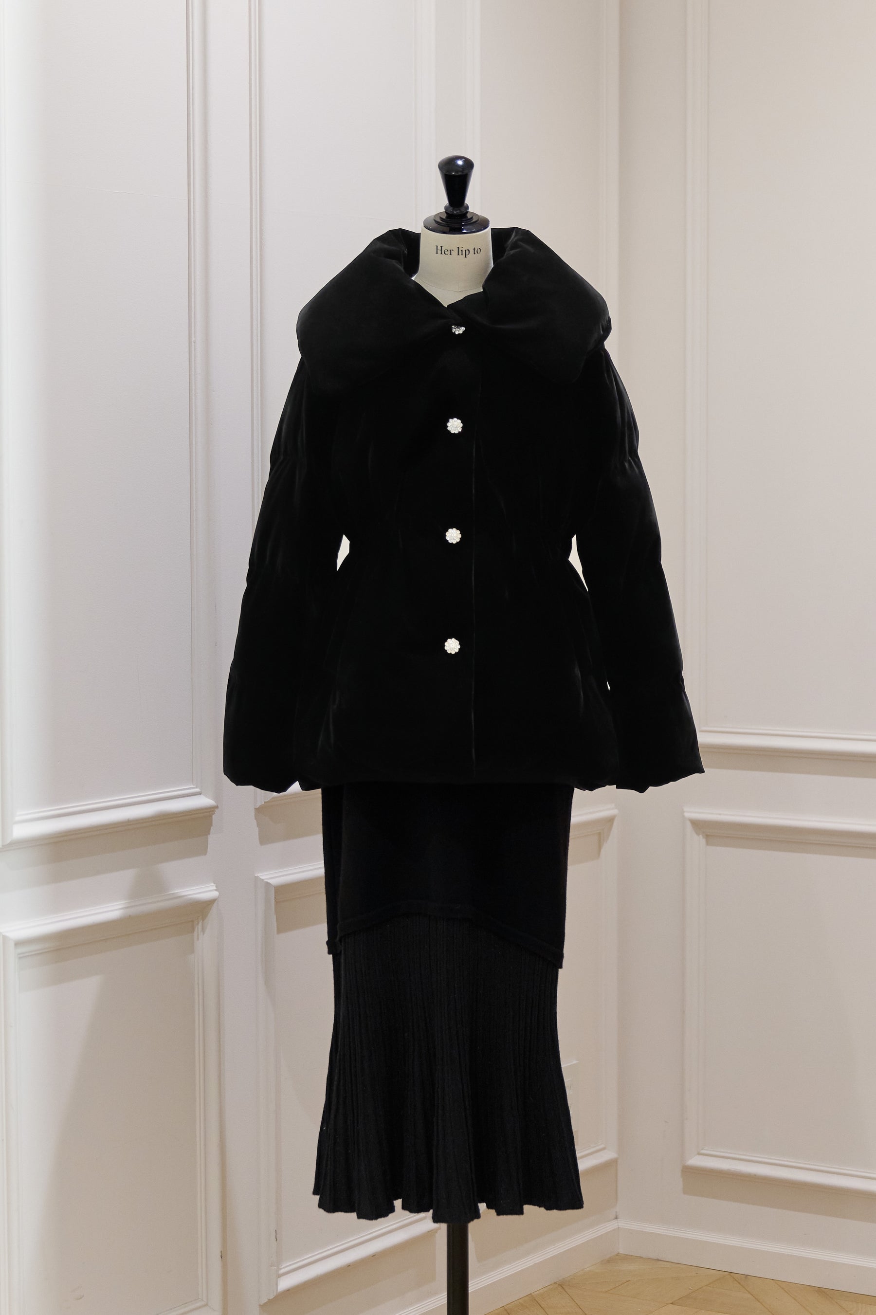 Bijou-Button Velour Down Jacket