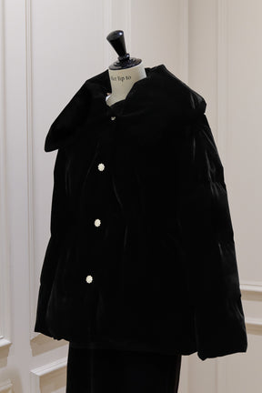 Bijou-Button Velour Down Jacket