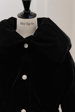 Bijou-Button Velour Down Jacket