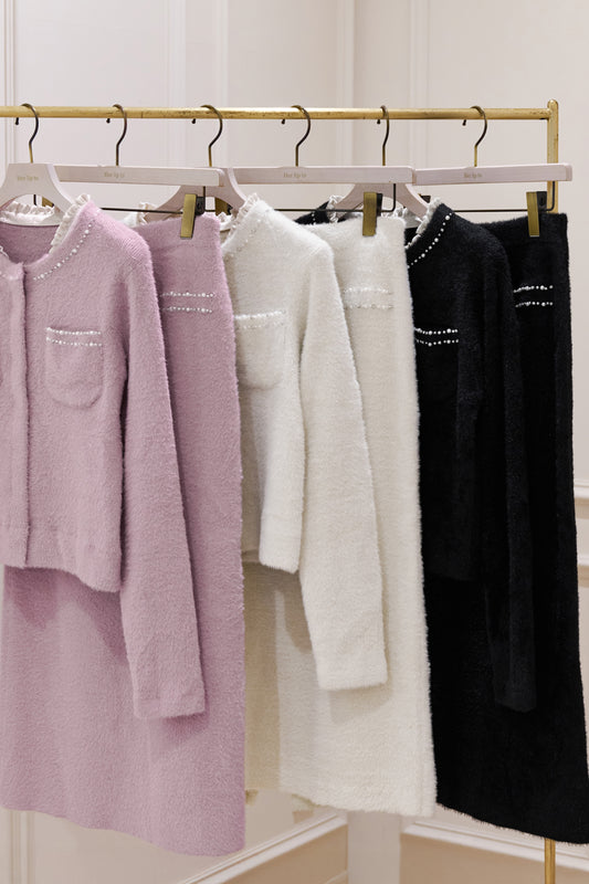 [Shipping in mid January] [white / black] Corinthia Shaggy Knit Set