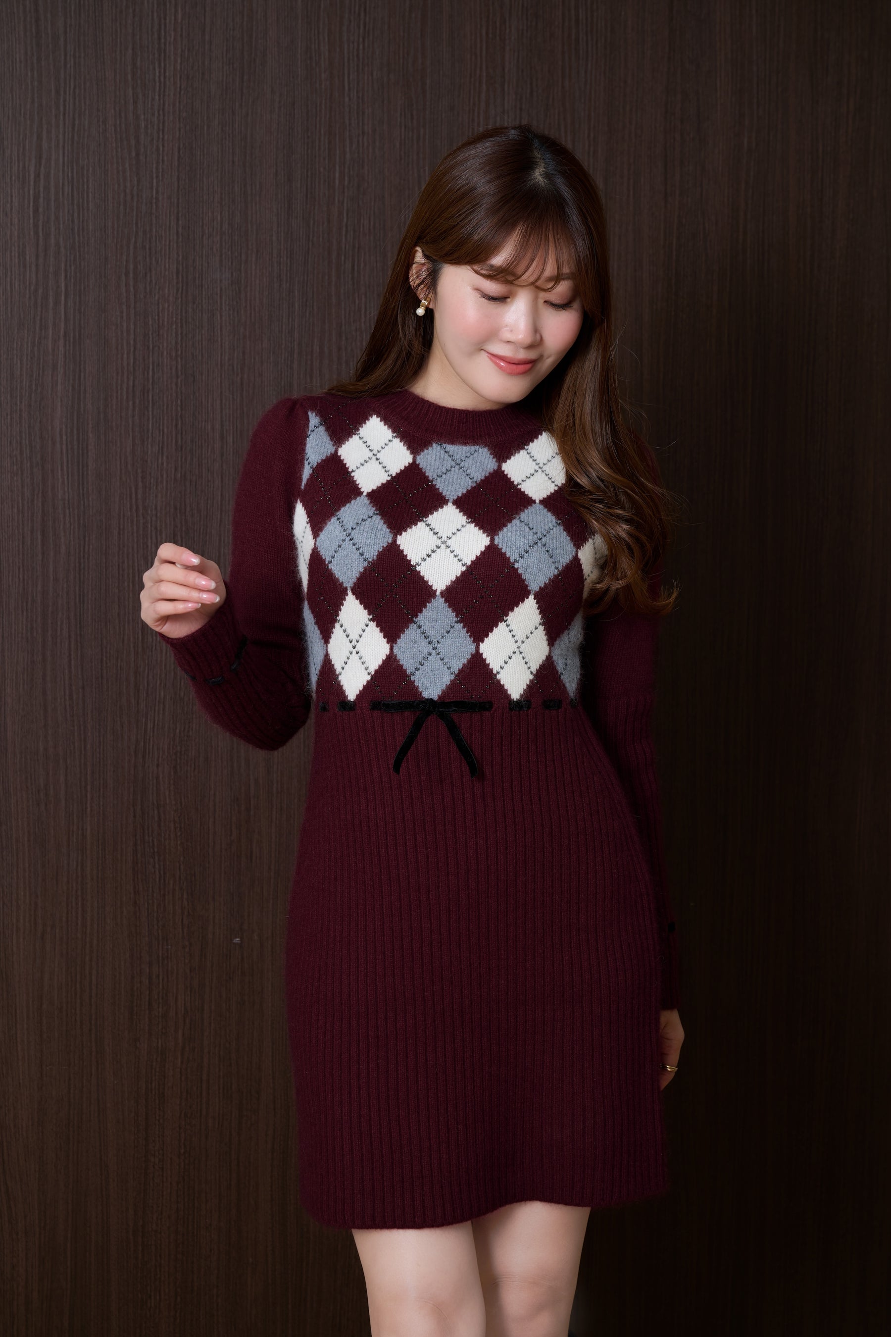 Moor Argyle Ribbon Knit Dress