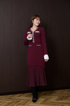 【burgundy】Isaline Long Knit Dress