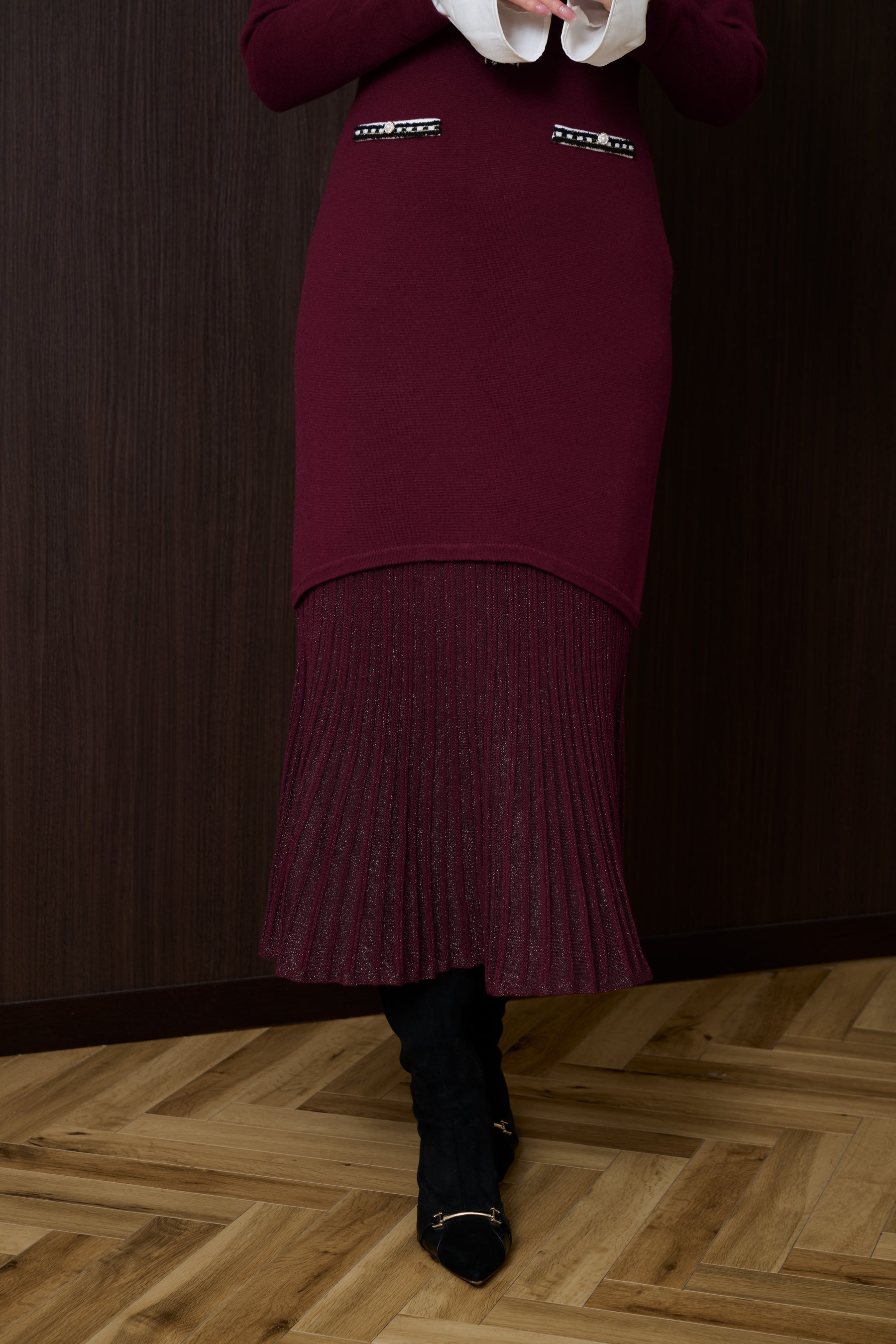 【burgundy】Isaline Long Knit Dress