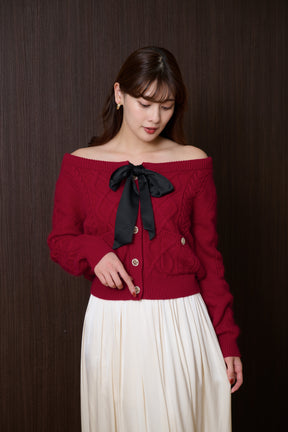 Aerienne Cable-Knit Ribbon Cardigan