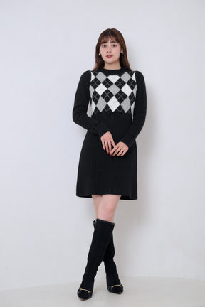 Moor Argyle Ribbon Knit Dress