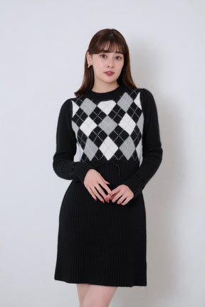 Moor Argyle Ribbon Knit Dress