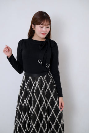 Bijou Ribbon-Tie Knit Top