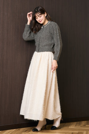 [black / apricot] Shaggy Volume Skirt