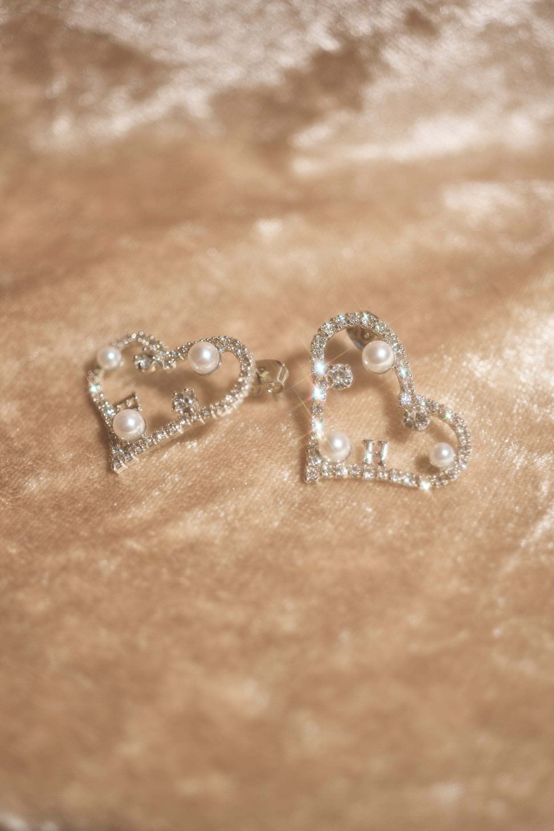 Crystal Heart Shaped Pierced Earrings