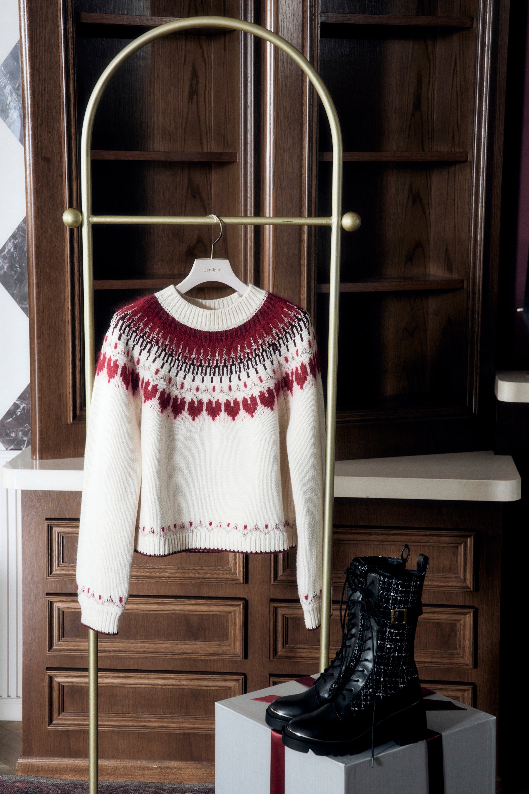 【新色】【red】Heart Fair Isle Knit Pullover