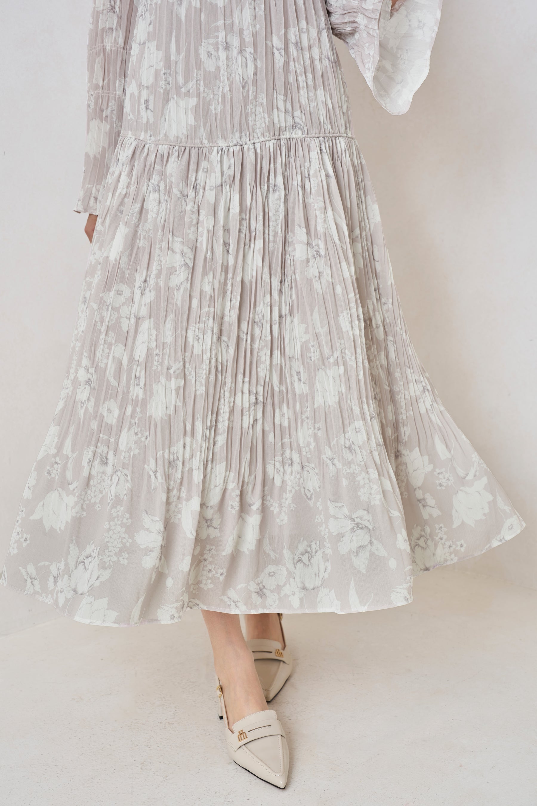 Tiered Floral Pleated Dress