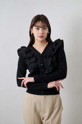 [Ships mid-January]Ruffle Pleated Knit Cardigan