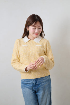 Petal-Edge Collar Knit Top