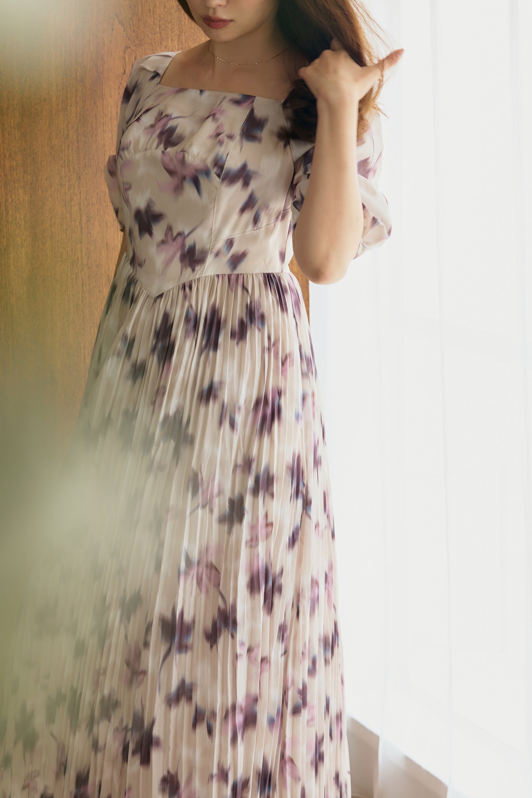 新品Blurring Pleated Long Dress♡S size