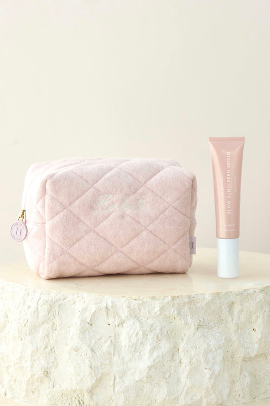 Diamond Quilted Cosmetic Pouch - GLOW SUNSCREEN SERUM SET -