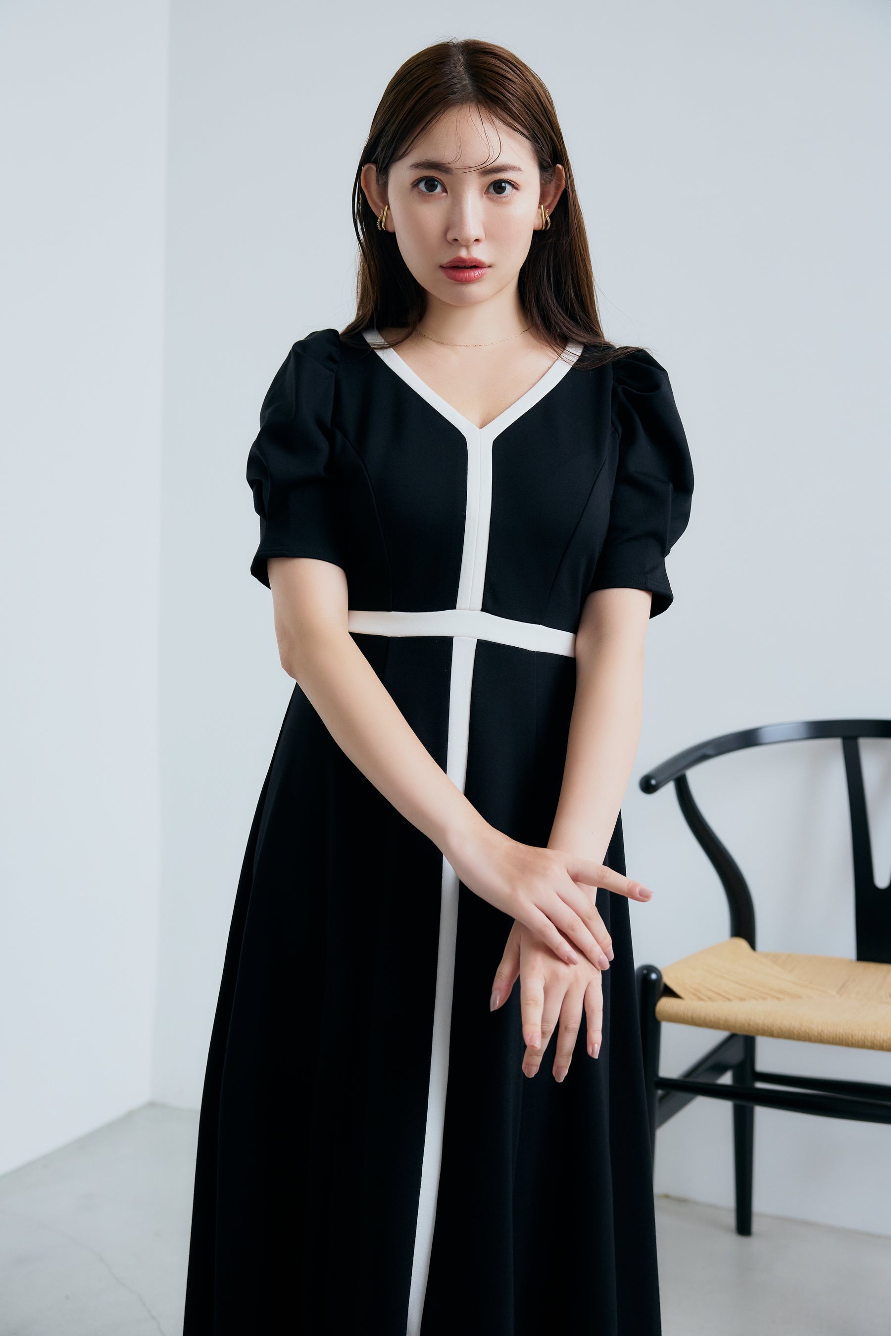 Her lip to Puff Sleeve Jersey Dress - ロングワンピース