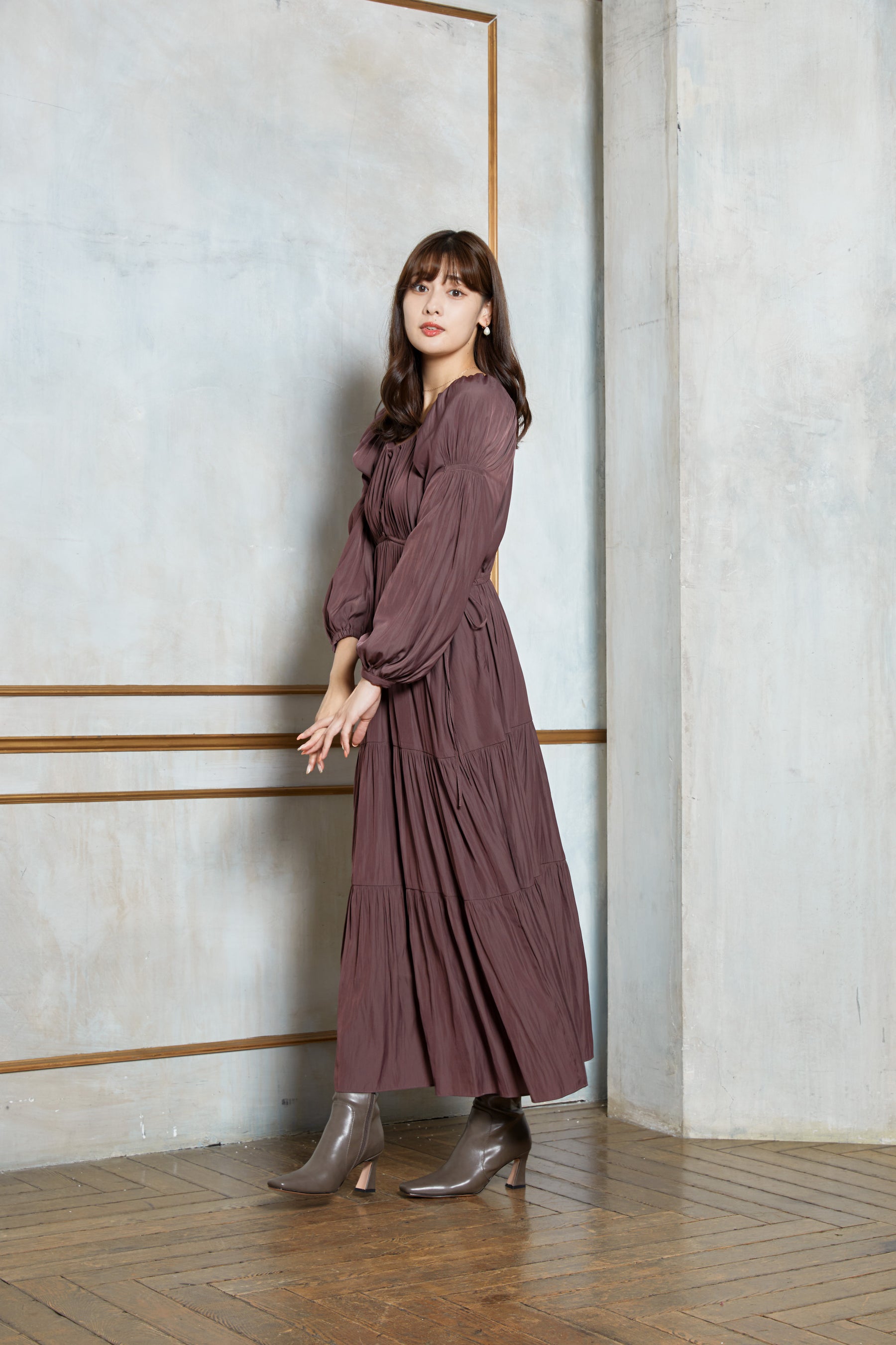 【Her lip to】Side Bow Satin Long DressHer