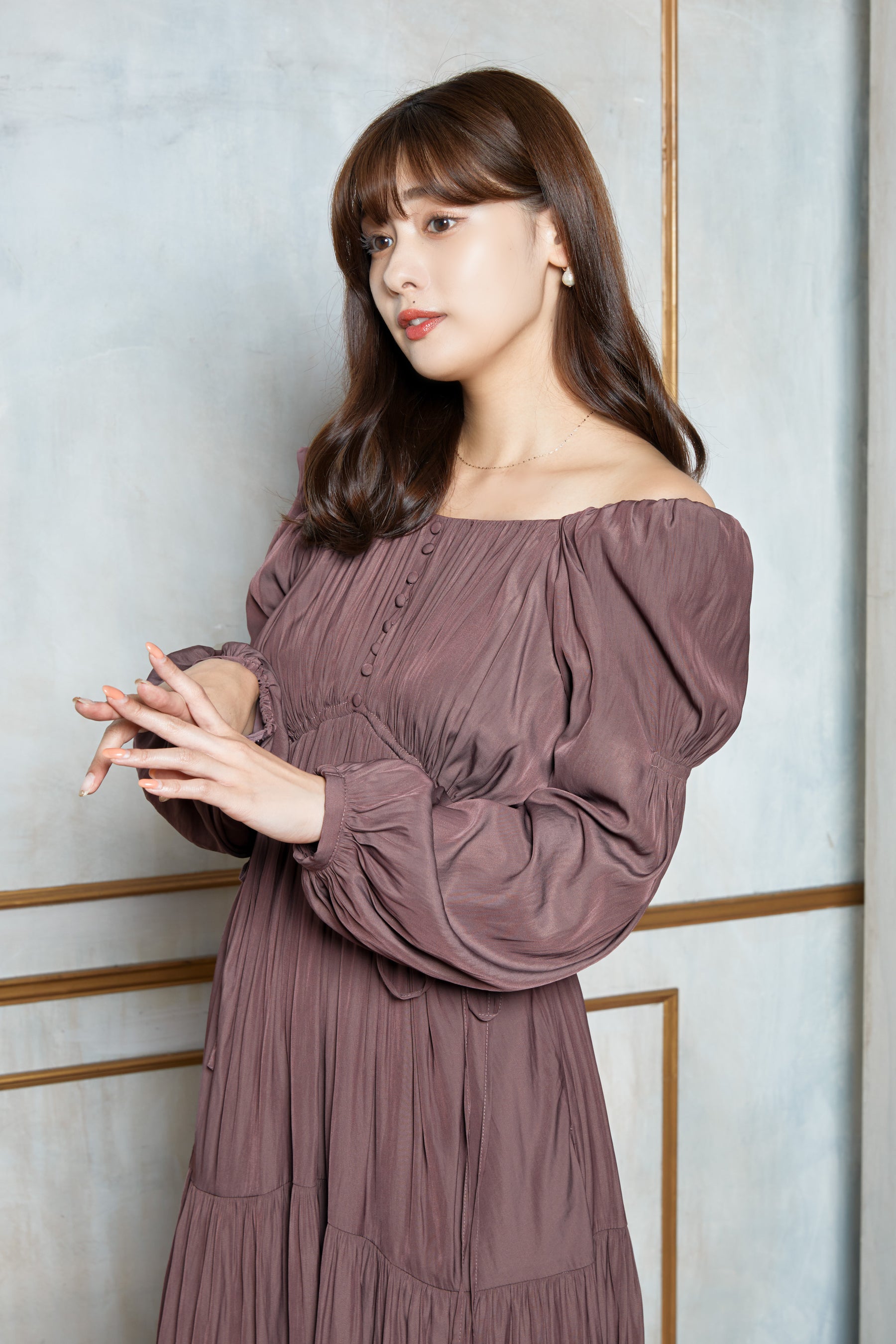 【Her lip to】Side Bow Satin Long DressHer