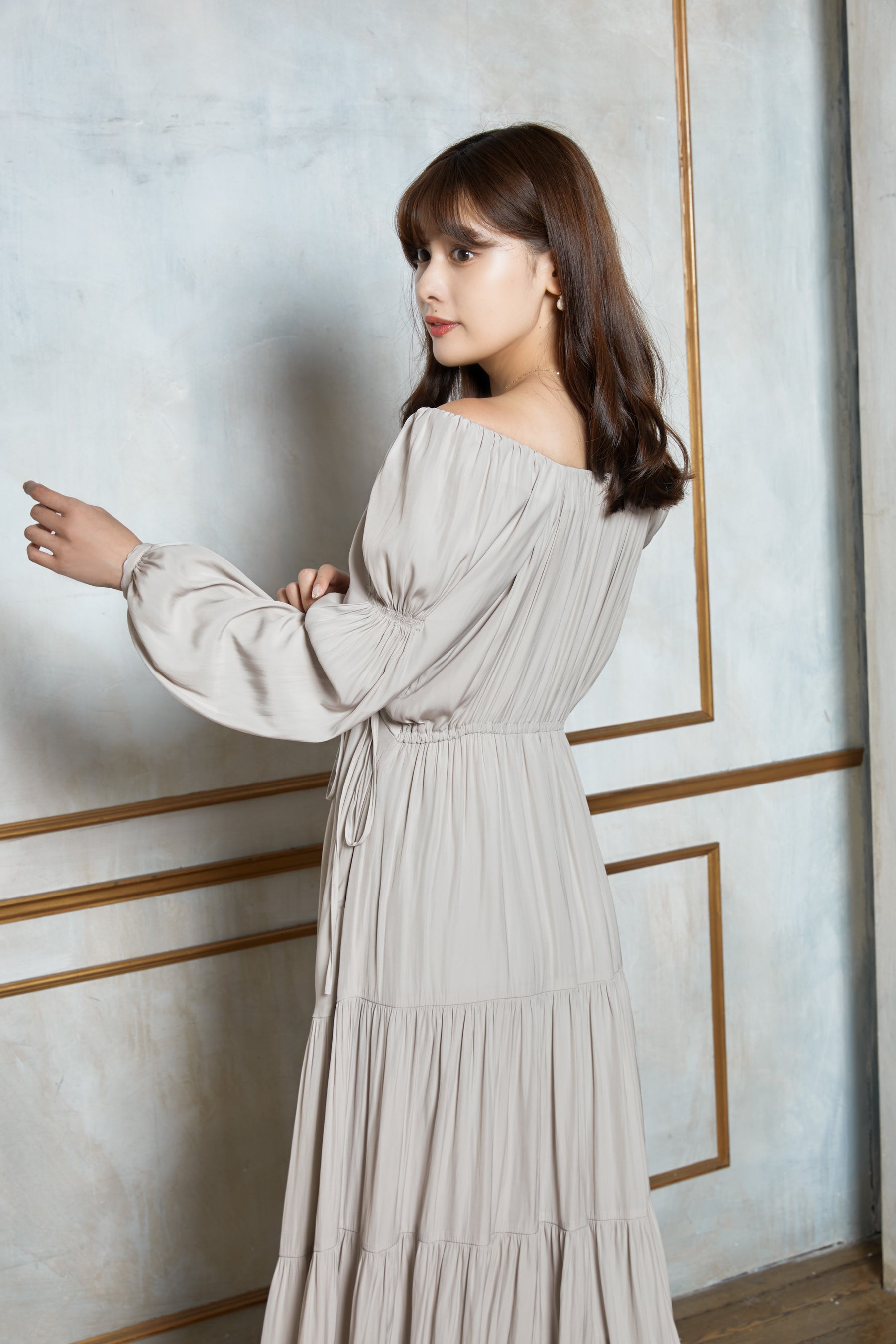 Side Bow Satin Long Dress herliptoワンピース - ロングワンピース