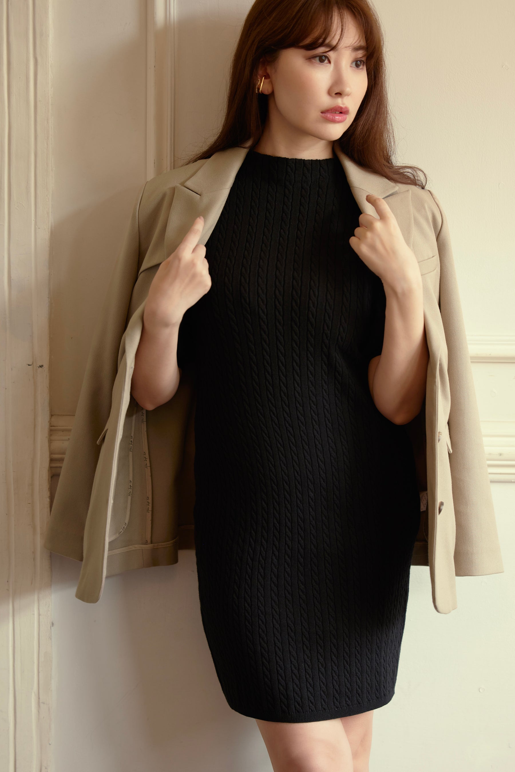 Herlipto【美品】Puff Sleeve Cable Knit Dress