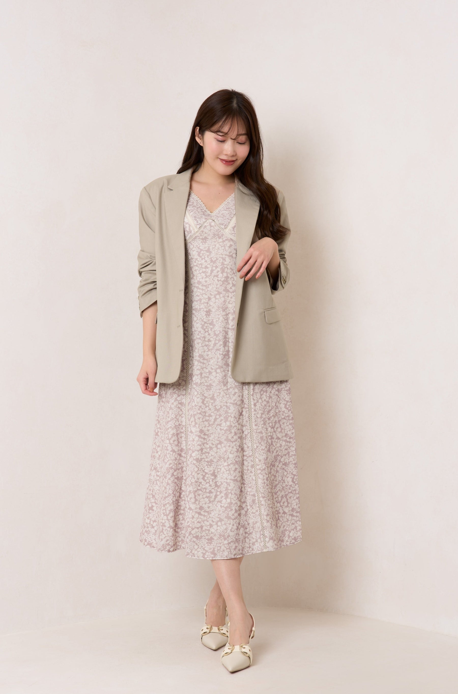 [New color] Lace Trimmed Floral Dress