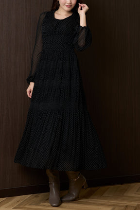 Majolica Pleated Chiffon Long Dress